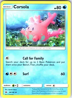 Corsola 36/149 Uncommon SM Base Set Pokemon Near Mint - Image 1