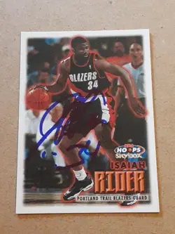 AUTOGRAPHED Isaiah Rider Portland Trail Blazers 1999-00 Hoops #130 NBA Card AUTO - Image 1