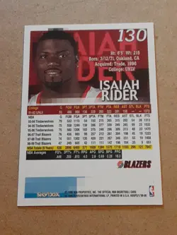 AUTOGRAPHED Isaiah Rider Portland Trail Blazers 1999-00 Hoops #130 NBA Card AUTO - Image 2