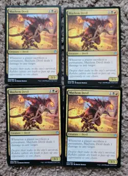 4 Magic the Gathering MTG Mayhem Devil Playset Of 4x War Of Spark Regular - Image 1