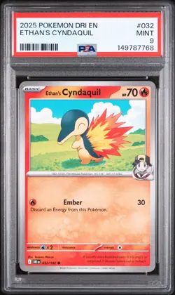 2025 POKEMON DRI EN-DESTINED RIVALS #032 ETHAN'S CYNDAQUIL PSA 9 - Image 1