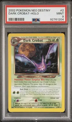 Pokemon TCG Dark Crobat Neo Destiny 2/105 Holo Unlimited PSA 9 HUGE SWIRL - Image 1