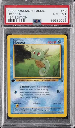 1999 POKEMON FOSSIL 1ST EDITION #49 HORSEA PSA 8 - Image 1