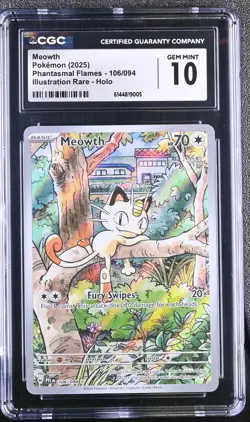 2025 Pokemon Phantasmal Flames Meowth Holo Illustration Rare CGC 10 #106/094 - Image 1