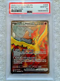 2025 Team Rocket's Moltres EX PSA 10 208/182 Full Art Ultra Secret Rare Pokemon - Image 1