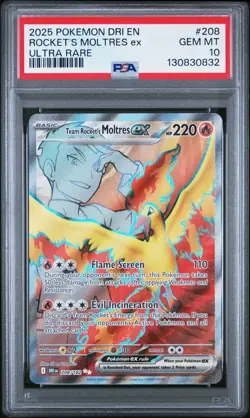 2025 Team Rocket's Moltres EX PSA 10 208/182 Full Art Ultra Secret Rare Pokemon - Image 3