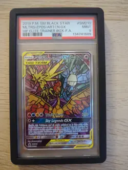 Pokemon 2019 Moltres Zapdos Articuno GX SM210 Stained Glass Hidden Fates PSA 9 - Image 1