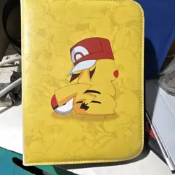 Pikachu Pokemon Zippered 3-Ring Card Binder Album Case Yellow White - Image 1