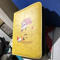 Pikachu Pokemon Zippered 3-Ring Card Binder Album Case Yellow White - Image 3