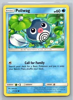 Poliwag 37/214 Unbroken Bonds Pokemon Card Water Type Basic Call for Family TCG - Image 1