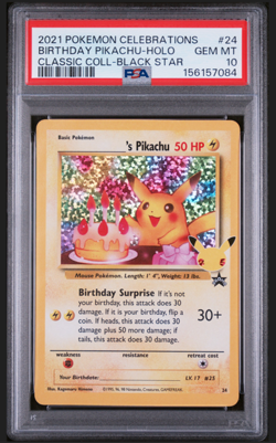 BIRTHDAY PIKACHU POKEMON 24 2021 CELEBRATIONS PROMO HOLO ENGLISH PSA 10 GEM MINT - Image 1