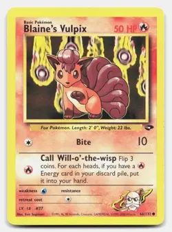 Blaine's Vulpix 66/132 Common Gym Challenge Pokemon Unlimited NM/LP - Image 1