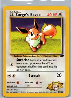 LT. SURGE'S EEVEE 51/132 UNCOMMON GYM CHALLENGE POKEMON UNLIMITED LIGHTLY PLAYED - Image 1