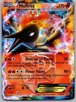 MOLTRES EX 14/135 HOLO EX RARE PLASMA STORM POKEMON DAMAGED - Image 1