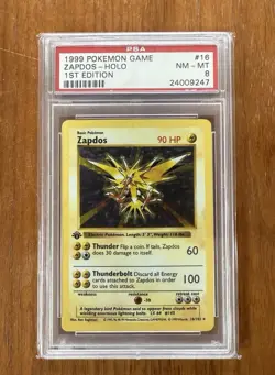 1999 Base Set First Edition Shadowless Zapdos Holo PSA 8 - Image 1