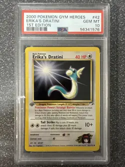 Vintage (2000) Pokemon Gym Heroes 1st Edition Erika's Dratini 42/132 PSA 10 - Image 1