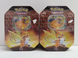 (2) Lot 2019 Pokemon Hidden Fates Raichu GX Factory Sealed Collector's Tin Box - Image 1
