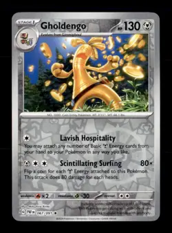 Gholdengo 067/091 Rare Paldean Fates Pokemon Reverse Holo Near Mint - Image 1