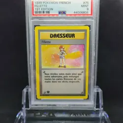 1999 1ST EDITION LASS MINT THICK STAMP PSA 9 FILLETTE POKEMON WOTC FRENCH 75/102 - Image 1