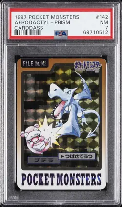 1997 POCKET MONSTERS CARDDASS #142 AERODACTYL-PRISM PSA 7 - Image 1