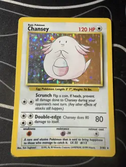 Pokemon Base Set Unlimited Chansey Holofoil Card 3/102 HP - Image 1