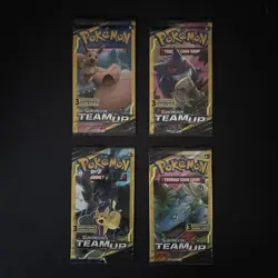 SEALED / UNWEIGHED Sun Moon Team Up 3-card Booster Packs (4 packs / art set) - Image 1