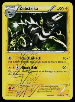 Pokemon Card Noble Victories Zebstrika 36/101 Rare Reverse Holo - Image 1
