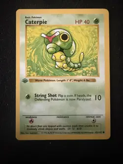 1999 Pokemon Base Set Caterpie 45/102 1st Edition Shadowless LP - Image 1