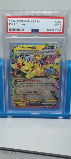 2024 POKEMON SSP EN-SURGING SPARKS #057 PIKACHU EX PSA 9 Mint Graded Trading TCG - Image 1