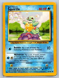 Squirtle 63/102 Common Base Set Unlimited Pokemon Moderately Played - Image 1