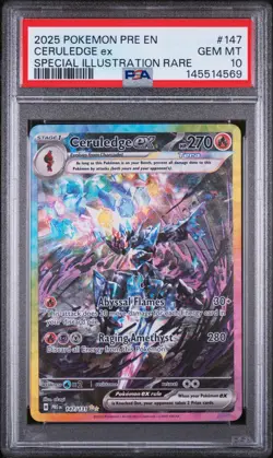 2025 POKEMON PRE EN-PRISMATIC EVOLUTIONS #147 CERULEDGE EX PSA 10 - Image 1