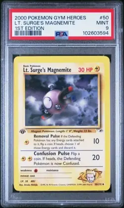 LT. SURGE'S MAGNEMITE #50/132 1st Edition 2000 Pokemon Gym Heroes PSA 9 Low Pop - Image 1