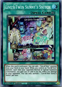 Live Twin Sunny's Snitch DAMA-EN062 Dawn of Majesty Yu-Gi-Oh 1st Edition LP - Image 1