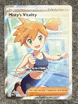 Misty’s Vitality 111/084 Ultra Rare Full Art Pitch Black Pokemon Card NM+ - Image 1