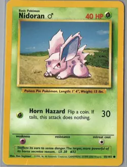 Nidoran M 55/102 Common Base Set Unlimited Pokemon Damaged - Image 1