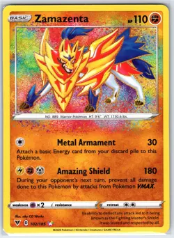 Zamazenta 102/185 Amazing Rare Vivid Voltage Pokemon Holo Near Mint - Image 1