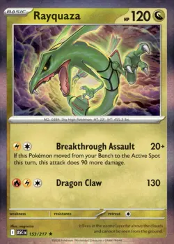 Rayquaza 153/217 Rare Ascended Heroes Pokemon Holo Near Mint - Image 1