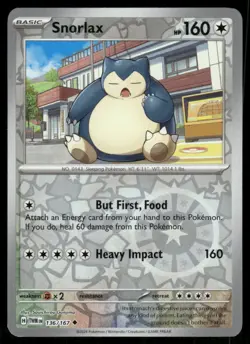 2024 Snorlax 136/167 Uncommon Reverse Holo NM SV06: Twilight Masquerade Pokemon - Image 1