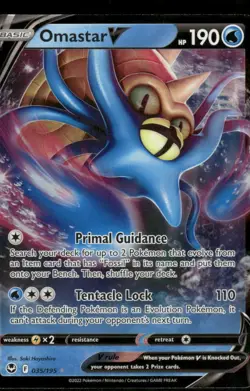 2022 Omastar V 035/195 Ultra Rare Holo NM SWSH12: Silver Tempest Pokemon - Image 1