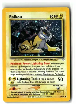 2001 Raikou ⭐ 13/64 Holo WOTC Vintage Rare Neo Revelation Pokemon MP Crease - Image 1