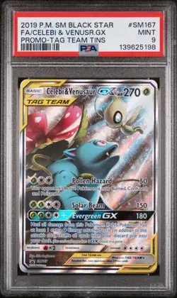PSA 9 Celebi & Venusaur GX #SM167 Black Star Promo 2019 Pokemon SM Tag Team Tins - Image 1