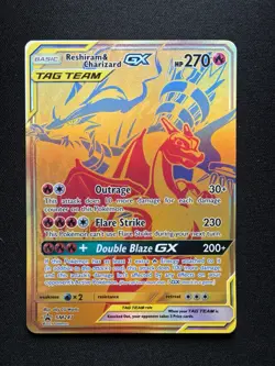 Pokemon: Reshiram & Charizard GX TAG TEAM (Gold) SM247 Sun & moon Promo - Image 1