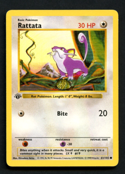 Pokemon Card: 1st Edition RATTATA Shadowless Base 61/102 (MP) - Image 1