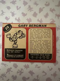 1968-69 O-Pee-Chee Hockey Gary Bergman #25 - Detroit Red Wings - VG (see pics) - Image 2