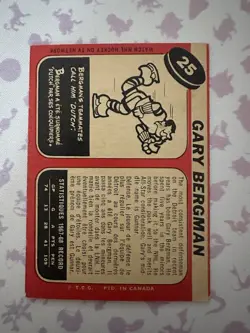 1968-69 O-Pee-Chee Hockey Gary Bergman #25 - Detroit Red Wings - VG (see pics) - Image 4