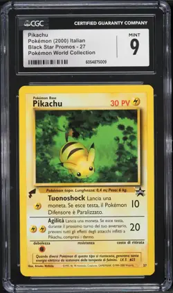 2000 Pokemon ITALIAN World Collection Promo - Pikachu 27, Black Star CGC 9 PROMO - Image 1