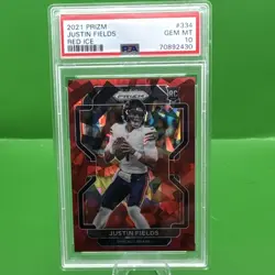 Panini 2021 Prizm Justin Fields Rookie Red Ice Prizm #334 Chicago Bears PSA 10 - Image 1