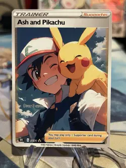 Custom Pokemon Ash Kechum Anima Waifu Doujin ACG DIY Trainer Full Art Card NEW - Image 1