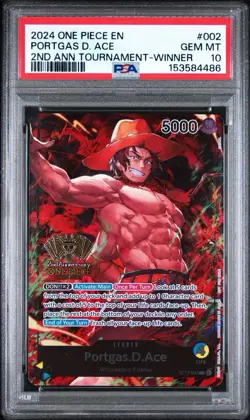 2024 ONE PIECE PROMOS 2ND ANNIVERSARY TOURNAMENT-WINNER PORTGAS D. ACE PSA 10 - Image 1