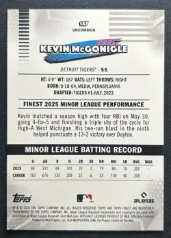 Topps Finest 2025 Kevin McGonigle Detroit Tigers Rookie #147 Baseball Card - Image 2